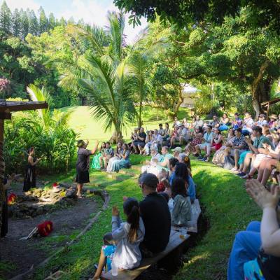 a group of people in a park